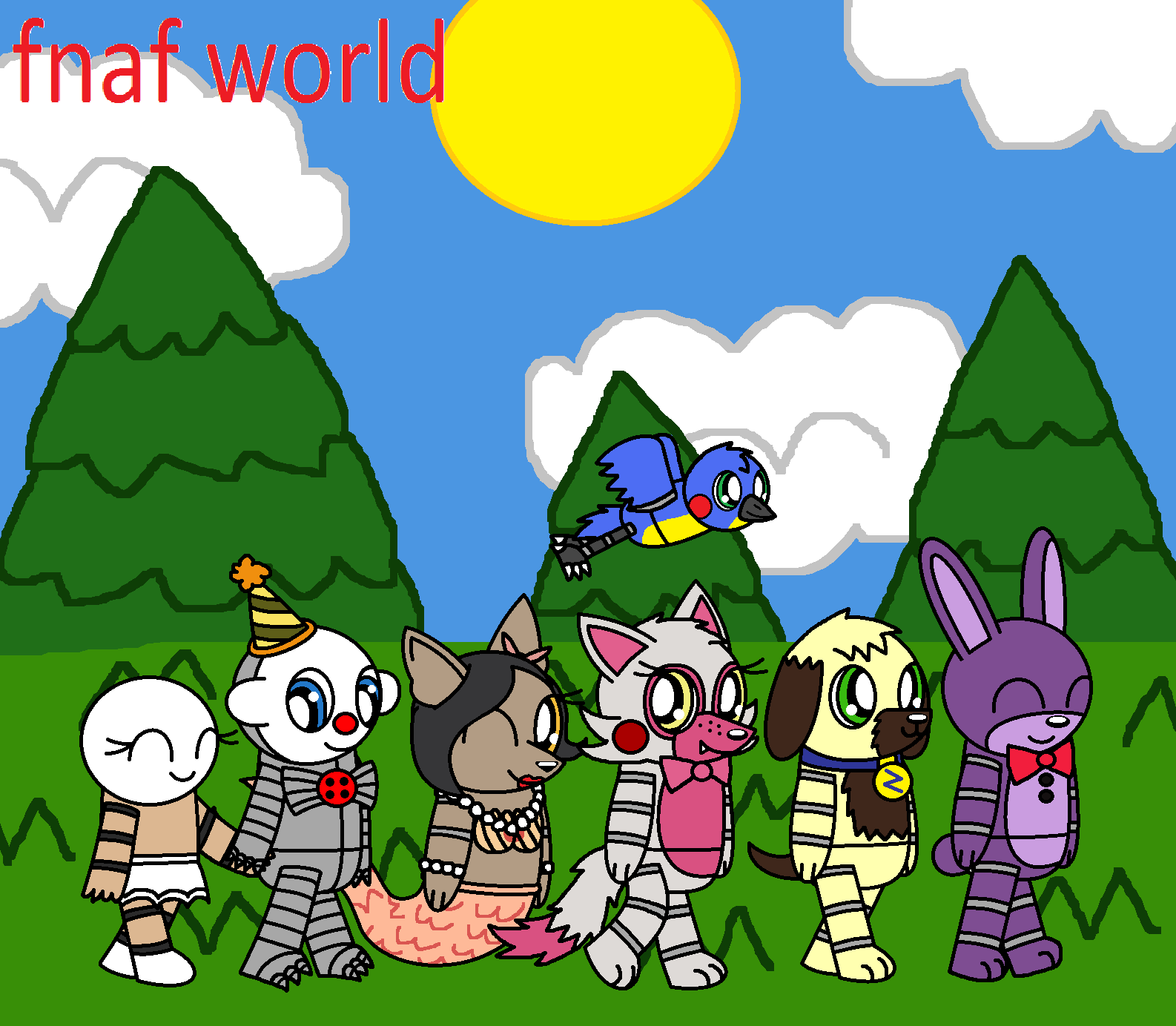 Redrew the FNAF world update 2 render with all of the characters