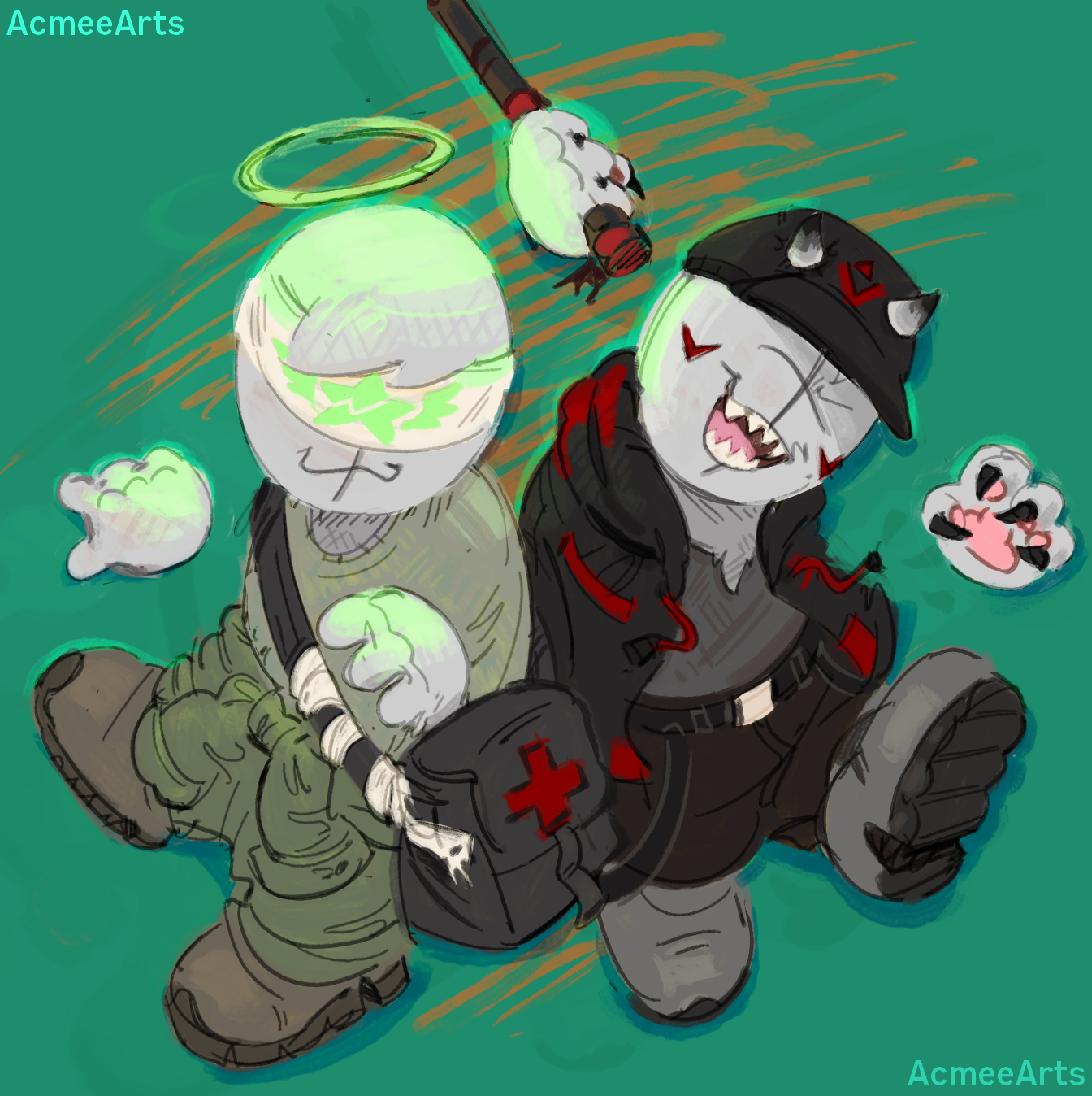 Tricky(madness combat and fnf) and 4(bfb) Orca - Illustrations ART